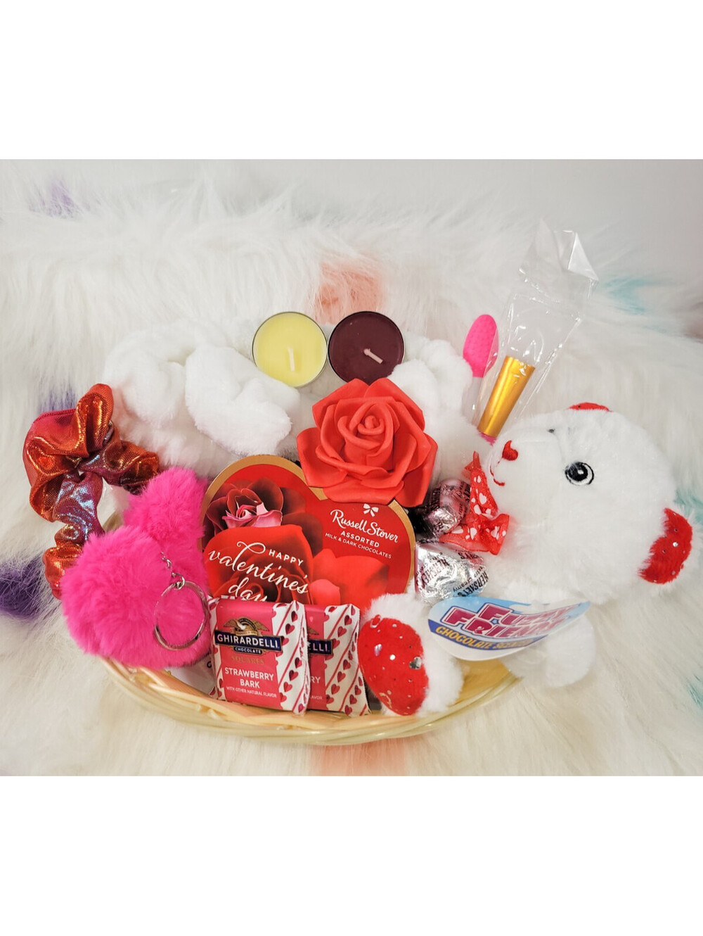 Valentines Day Gift Basket for Women and Teens with Plush